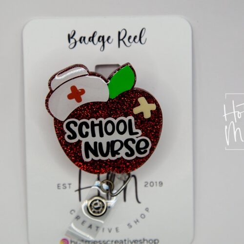 School Nurse Badge Reel, Glitter ID Holder, School Nurse Gift