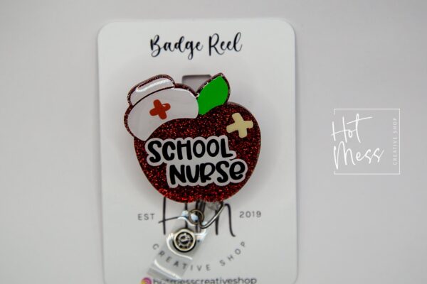 School Nurse Badge Reel, Glitter ID Holder, School Nurse Gift