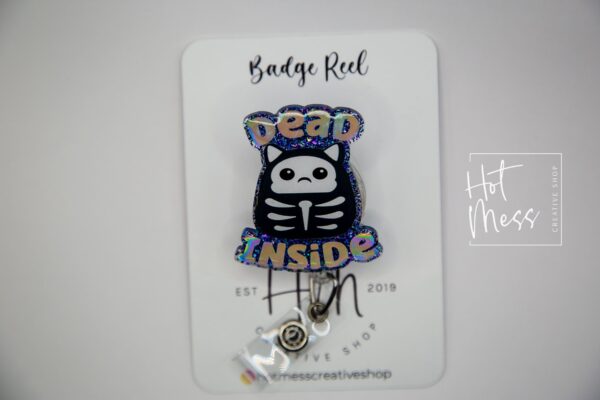 il_fullxfull.3728480404_ar5a Dead Inside Funny Halloween Badge Reel, Retractable Badge Reel, Interchangeable Badge Reel, museum badge reel