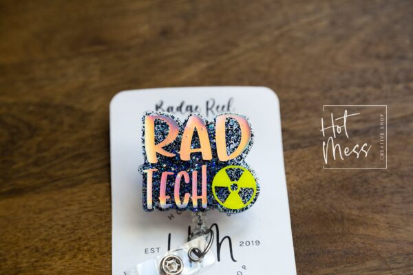 il_fullxfull.3742150580_20jr Rad Tech Badge Reel, SILVER HOLOGRAPHIC Glitter Badge Reel, Retractable ID Holder, Interchangeable Badge
