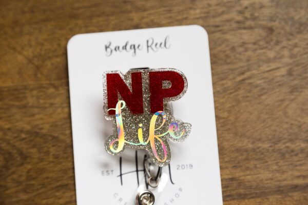 il_fullxfull.3748176507_gjdu NP Life Glitter Badge Reel, Nurse Practitioner badge id, Retractable ID, Lanyard Badge Holder, Nurse Gift