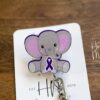 il_fullxfull.3756273909_tm57 Alzheimer's Awareness Elephant Funny Badge Reel, Elephant RN ID Holder, Retractable Acrylic Badge Reel, purple ribbon