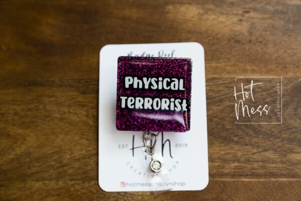 Funny Physical Therapy Badge Reel, Glitter Badge Reel, RN ID Holder, Retractable Acrylic Badge Reel, PT Gift