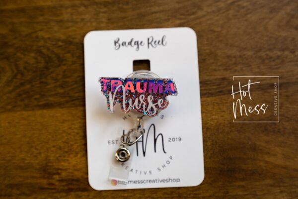 il_fullxfull.3764506737_7ph8 Trauma Nurse Badge Reel, RN ID Holder, Retractable Acrylic Badge Reel, Nurse Gift, Night Shift, ER Nurse