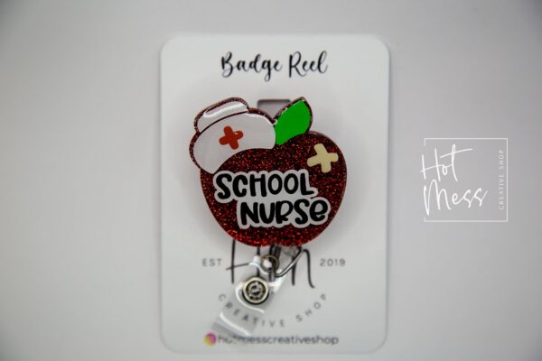 School Nurse Badge Reel, Glitter ID Holder, School Nurse Gift