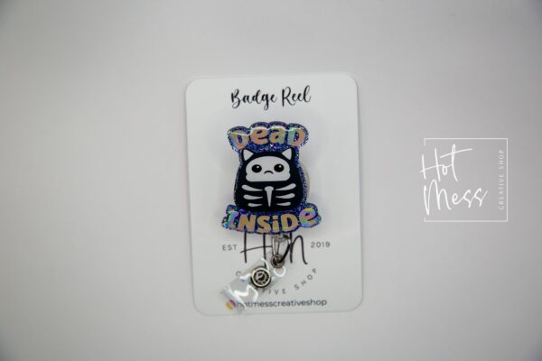il_fullxfull.3776064985_fyj7 Dead Inside Funny Halloween Badge Reel, Retractable Badge Reel, Interchangeable Badge Reel, museum badge reel