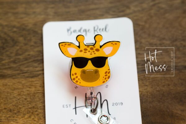 Giraffe Badge Reel, Funny Badge Reel, Summer Nurse Badge Reel, Retractable ID Holder, Interchangeable Lanyard, Animals Badge Reels
