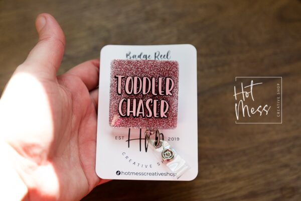 il_fullxfull.3786821696_muxw Toddler Chaser Badge Reel, Daycare Pin, Interchangeable Badge Reel, Daycare Teacher