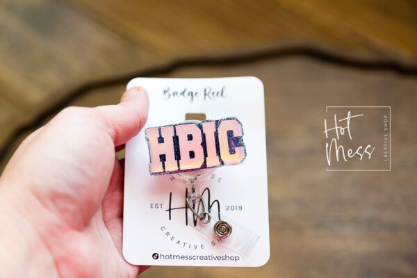 HBIC Funny Badge Reel, ID Holder, Nurse Badge Reel, Retractable Badge, sarcasm ID Holder