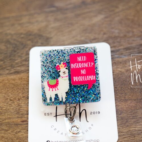 il_fullxfull.3786938562_e087 No Problem Llama Badge Reel, Insurance badge reel, Insurance Badge Holder, funny badge reel