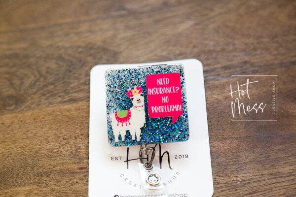 No Problem Llama Badge Reel, Insurance badge reel, Insurance Badge Holder, funny badge reel