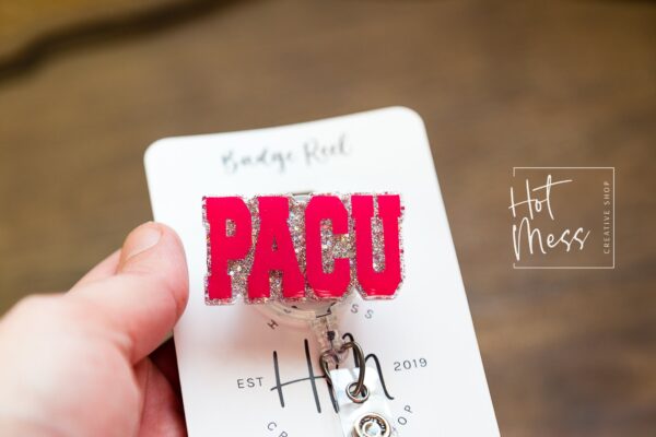 PINK PACU Nurse Badge Reel, Nurse ID Holder, Retractable Badge Reel, Interchangeable Badge Holder, pacu nurse gift