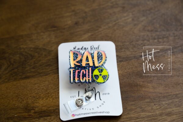 il_fullxfull.3789739695_mgpy Rad Tech Badge Reel, SILVER HOLOGRAPHIC Glitter Badge Reel, Retractable ID Holder, Interchangeable Badge