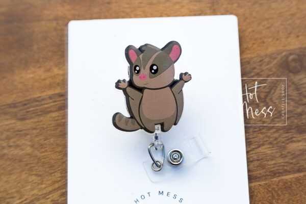 Adorable Sugar Glider Badge Reel: Retractable ID Holder for Teachers, Nurses & Animal Lovers