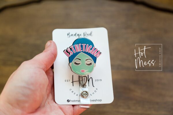 il_fullxfull.3792788358_r5s3 Esthetician Badge Reel, Lighter skin tone Esthetician pin, Retractable Badge Reel, Interchangeable Badge Reel, esthetician gift