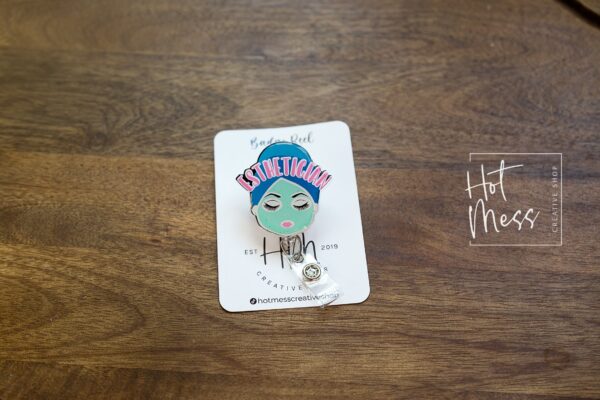 il_fullxfull.3792788416_ou1t Esthetician Badge Reel, Lighter skin tone Esthetician pin, Retractable Badge Reel, Interchangeable Badge Reel, esthetician gift