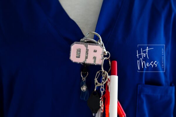 OR Nurse Badge Reel, Operating Room Badge Reel, Scrub Tech  ID Holder, Interchangeable, Glitter Badge Reel