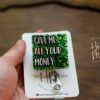 il_fullxfull.3792832390_ibtk Give Me All Your Money Funny Green Glitter Badge Reel, Bank ID holder, Cashier Badge Reel, Retractable Acrylic Badge Reel,