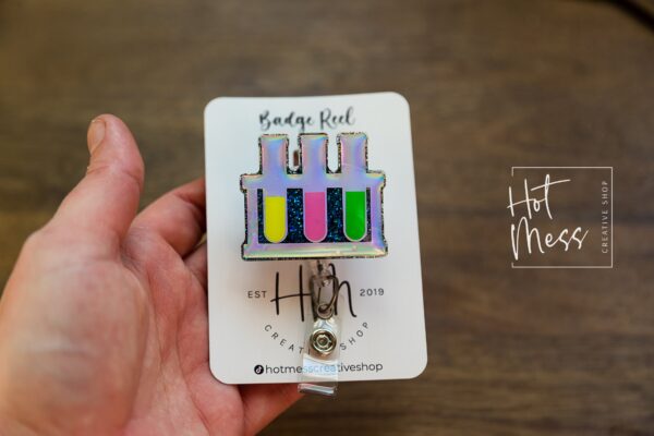 Test Tube Badge Reel, Lab Tech Gift, Biology Equipment, science badge reel, Retractable Badge Reel, Interchangeable Badge Holder