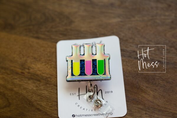 Test Tube Badge Reel, Lab Tech Gift, Biology Equipment, science badge reel, Retractable Badge Reel, Interchangeable Badge Holder