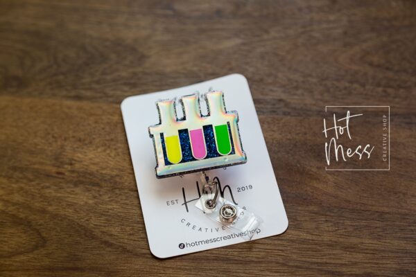 Test Tube Badge Reel, Lab Tech Gift, Biology Equipment, science badge reel, Retractable Badge Reel, Interchangeable Badge Holder