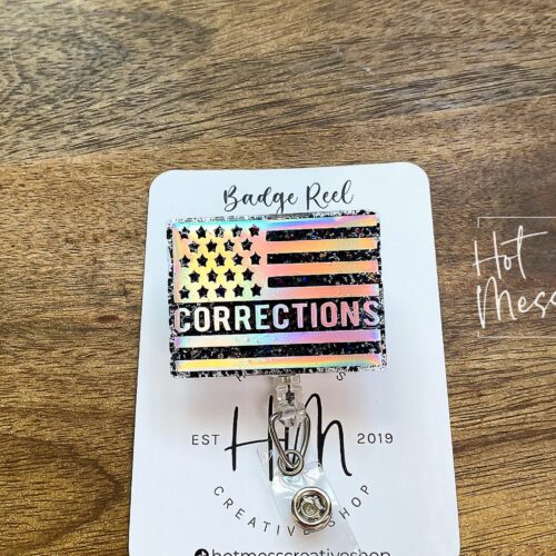 Black Corrections Badge Reel, corrections officer ID Holder, Retractable Acrylic Badge Reel, corrections badge