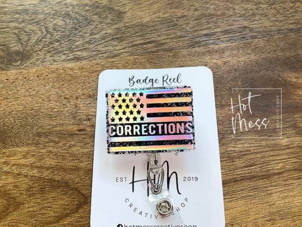 Black Corrections Badge Reel, corrections officer ID Holder, Retractable Acrylic Badge Reel, corrections badge