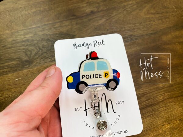 Police car Badge Reel, police support badge, Police ID Holder, Retractable Acrylic Badge Reel, law enforcement