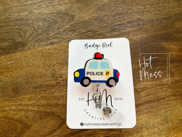 Police car Badge Reel, police support badge, Police ID Holder, Retractable Acrylic Badge Reel, law enforcement