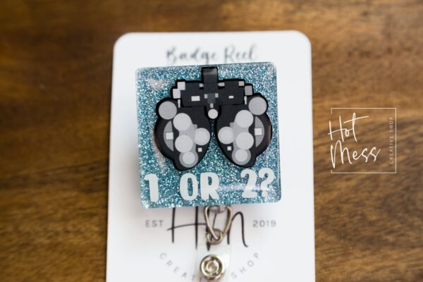 il_fullxfull.3811037859_m6e7 Funny Eye Doctor Badge Reel, 1 or 2? Ophthalmology, Optometrist, Doctor Office, Nurse Medical ID Holder, Retractable Badge Reel