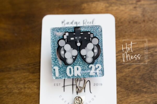 il_fullxfull.3811037861_kbo1 Funny Eye Doctor Badge Reel, 1 or 2? Ophthalmology, Optometrist, Doctor Office, Nurse Medical ID Holder, Retractable Badge Reel