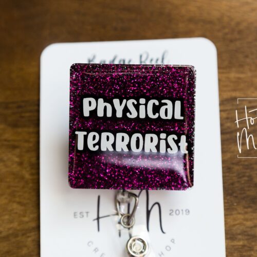 il_fullxfull.3811044753_13hb Funny Physical Therapy Badge Reel, Glitter Badge Reel, RN ID Holder, Retractable Acrylic Badge Reel, PT Gift