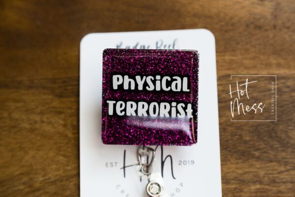Funny Physical Therapy Badge Reel, Glitter Badge Reel, RN ID Holder, Retractable Acrylic Badge Reel, PT Gift