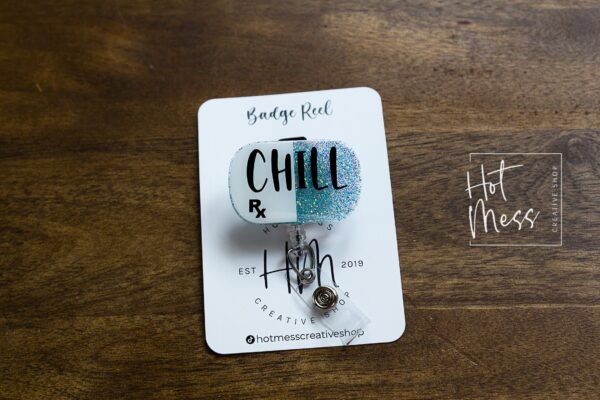 Chill Pill Funny Nurse Badge Reel, Nurse Badge Reel, Retractable Badge