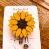 Yellow Sunflower Badge Reel,  Retractable Badge Reel, Interchangeable Badge Reel, Summer ID Holder