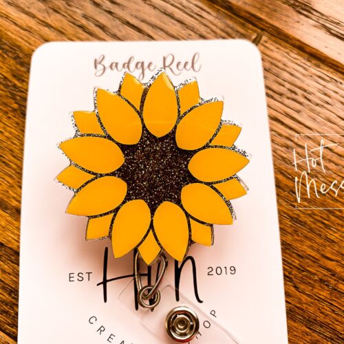 Yellow Sunflower Badge Reel,  Retractable Badge Reel, Interchangeable Badge Reel, Summer ID Holder