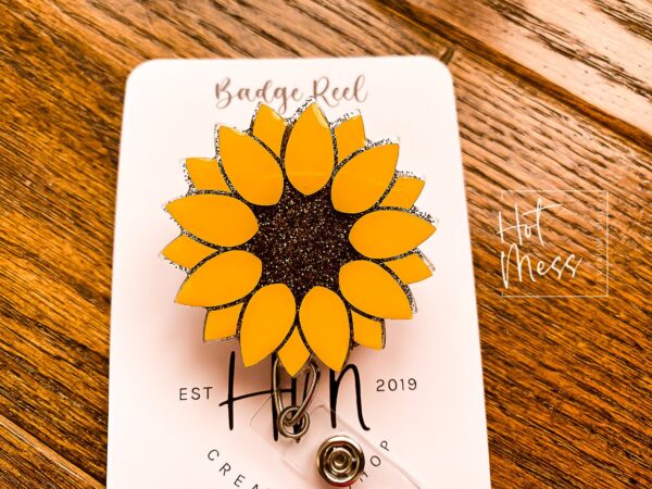 Yellow Sunflower Badge Reel,  Retractable Badge Reel, Interchangeable Badge Reel, Summer ID Holder