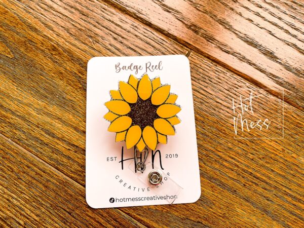 Yellow Sunflower Badge Reel,  Retractable Badge Reel, Interchangeable Badge Reel, Summer ID Holder