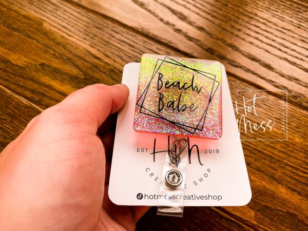 Beach Babe Badge Reel, Summer ID holder, Retractable Badge Reel, Teacher ID Holder, Nurse Badge Reel