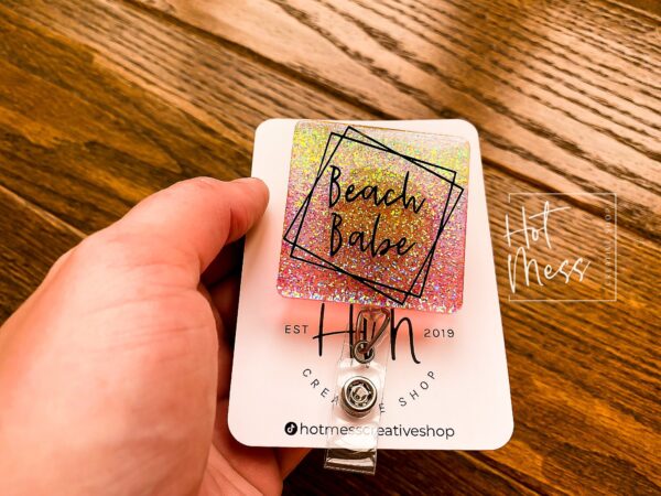 Beach Babe Badge Reel, Summer ID holder, Retractable Badge Reel, Teacher ID Holder, Nurse Badge Reel
