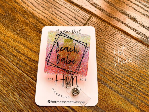 Beach Babe Badge Reel, Summer ID holder, Retractable Badge Reel, Teacher ID Holder, Nurse Badge Reel