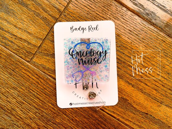 Oncology Nurse Badge Holder, RN ID Holder, Retractable Acrylic Badge Reel, Nurse Gift, oncology nurse badge