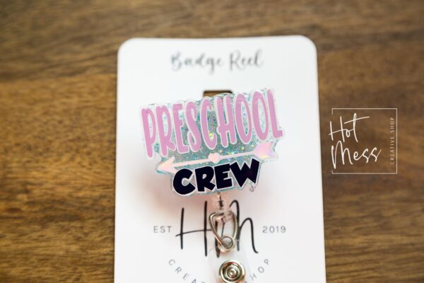 il_fullxfull.3834298615_om5s Preschool Crew Funny Teacher Badge Reel, ID Holder, Interchangeable Badge Reel, Teacher Gift, Daycare Teacher