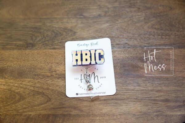 HBIC Funny Badge Reel, ID Holder, Nurse Badge Reel, Retractable Badge, sarcasm ID Holder