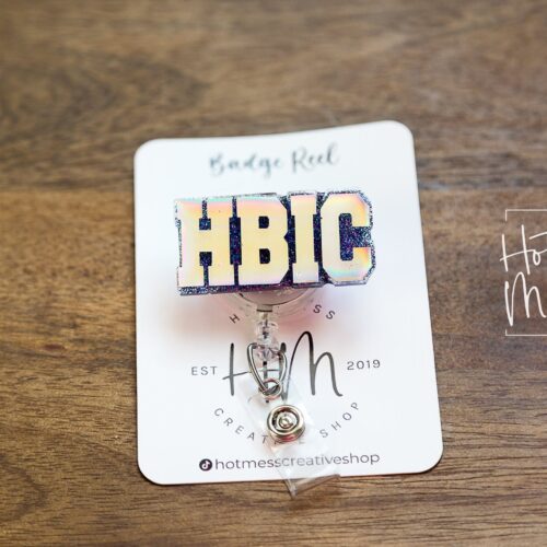 HBIC Funny Badge Reel, ID Holder, Nurse Badge Reel, Retractable Badge, sarcasm ID Holder
