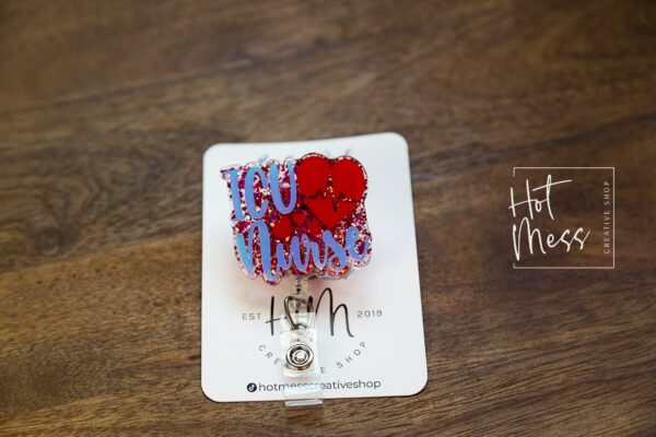 ICU Heart Funny Nurse Badge Reel, Nurse Badge Reel, Medical ID Holder, ICU Nurse, Retractable Badge