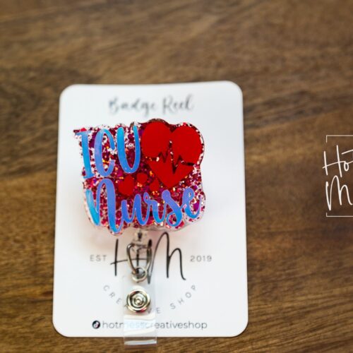 ICU Heart Funny Nurse Badge Reel, Nurse Badge Reel, Medical ID Holder, ICU Nurse, Retractable Badge