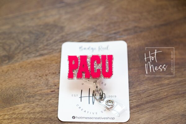 PINK PACU Nurse Badge Reel, Nurse ID Holder, Retractable Badge Reel, Interchangeable Badge Holder, pacu nurse gift