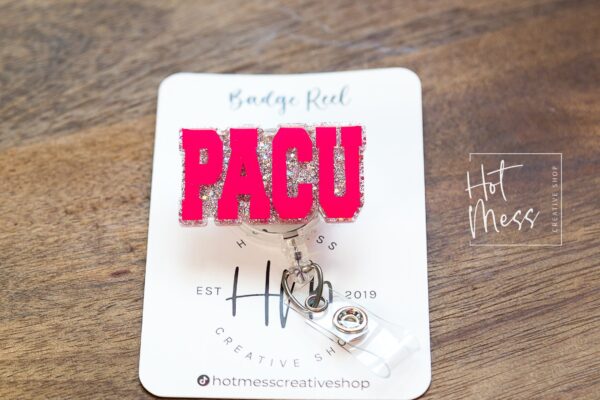 PINK PACU Nurse Badge Reel, Nurse ID Holder, Retractable Badge Reel, Interchangeable Badge Holder, pacu nurse gift