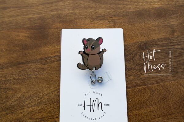 Adorable Sugar Glider Badge Reel: Retractable ID Holder for Teachers, Nurses & Animal Lovers